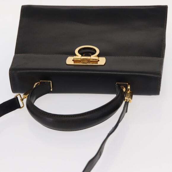 Salvatore Ferragamo Gancini Hand Bag Leather 2way Black Gold Auth ka1065 - Picture 6 of 16